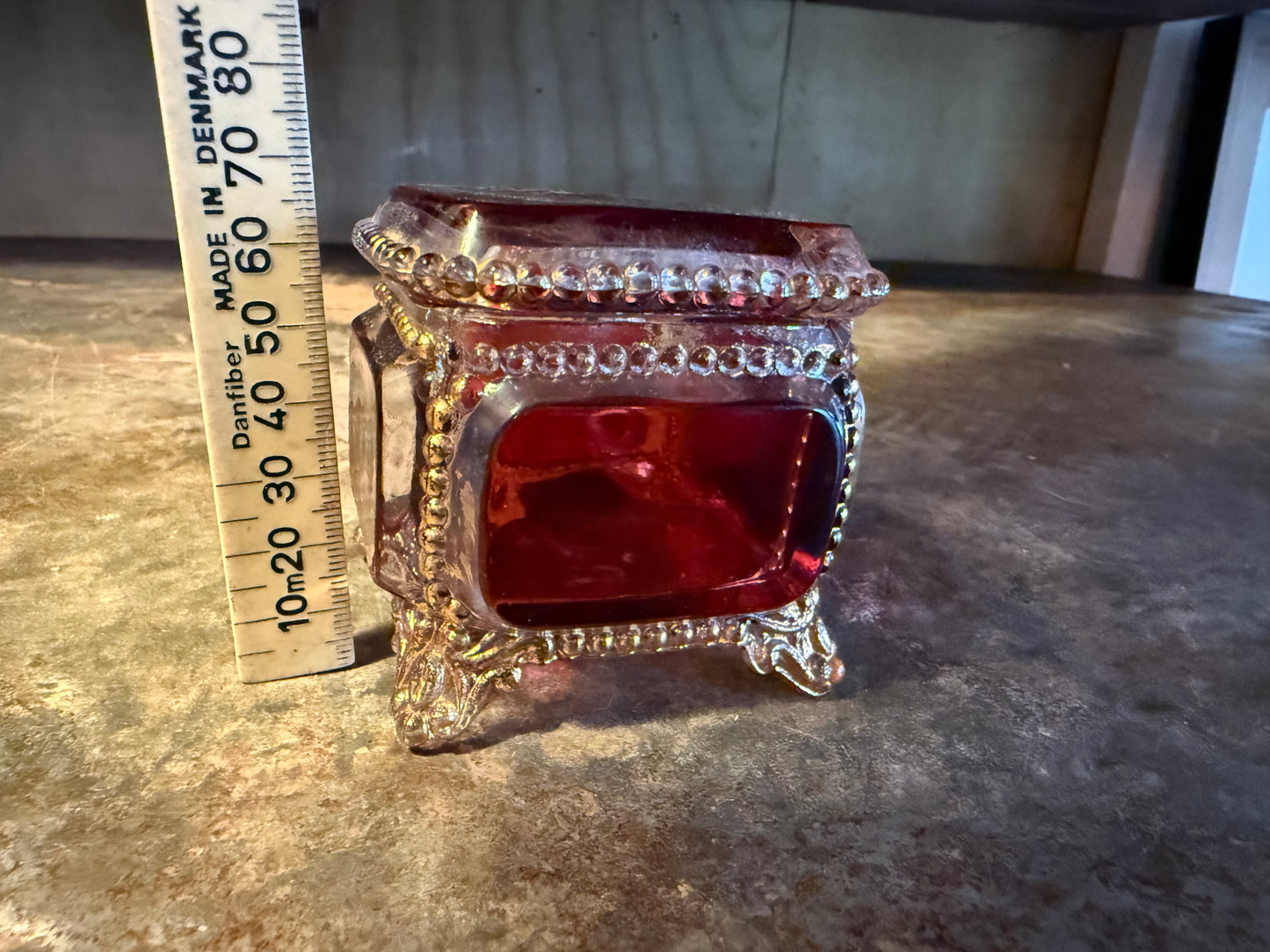 Ruby glass trinket box