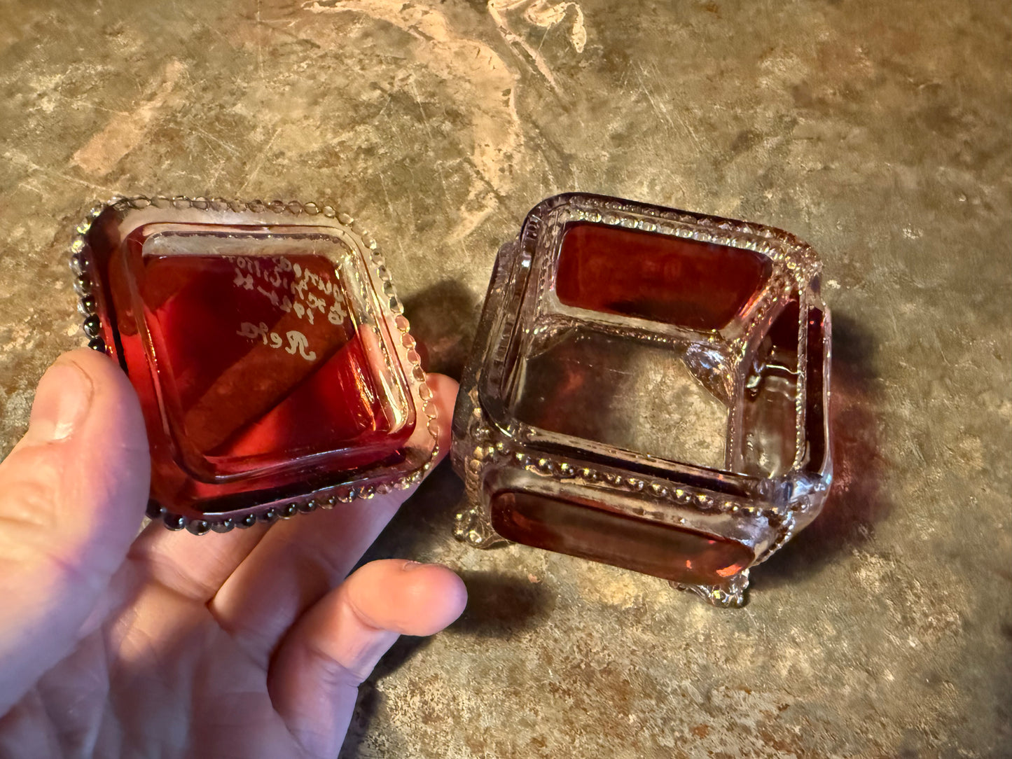Ruby glass trinket box