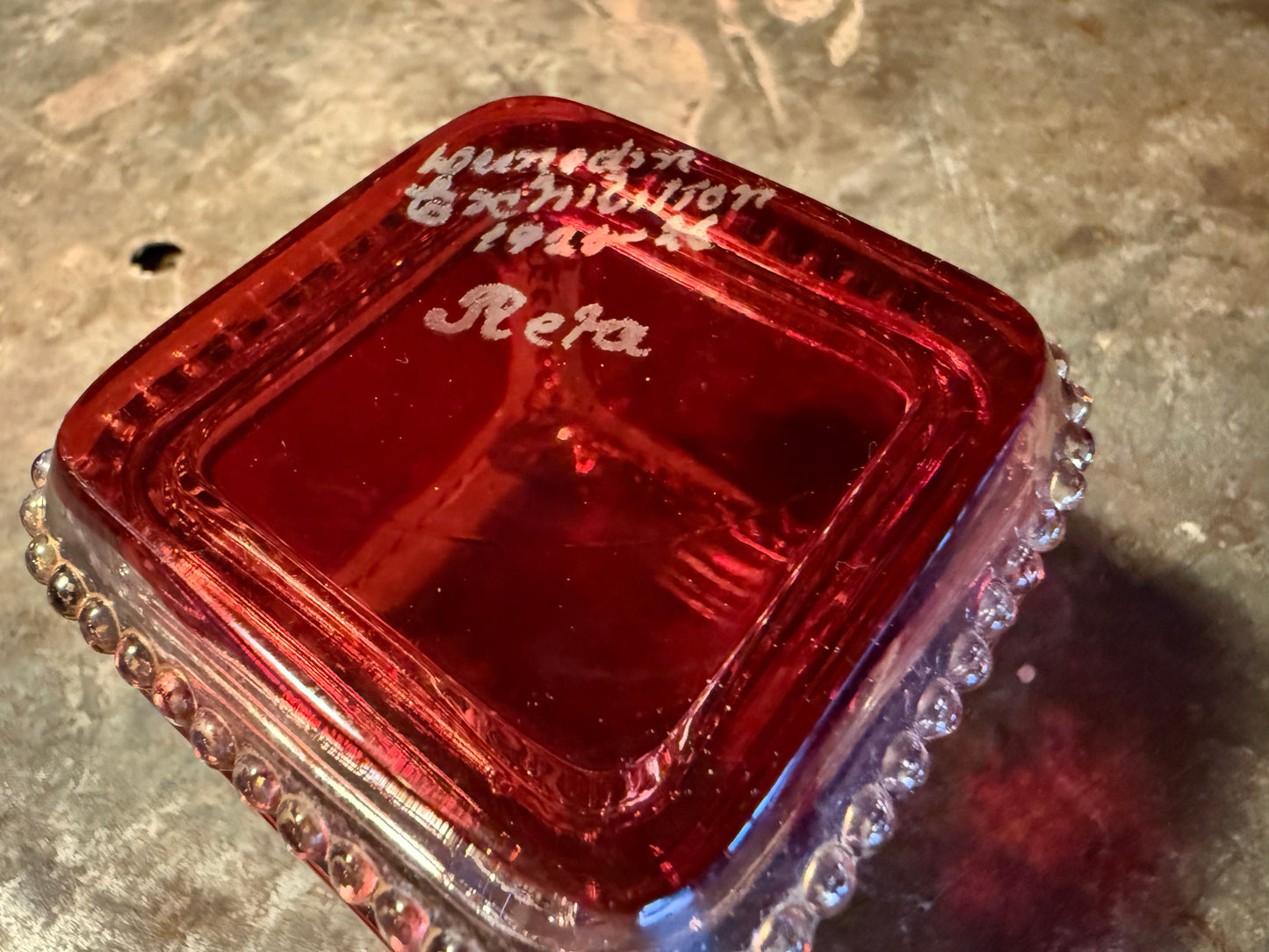 Ruby glass trinket box