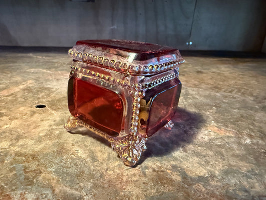 Ruby glass trinket box